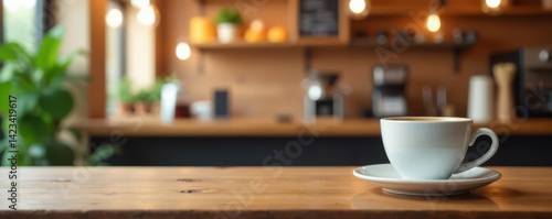 Wallpaper Mural Clean wooden tabletop, bokeh coffee shop backdrop Ideal product photography , commercial, bokeh Torontodigital.ca