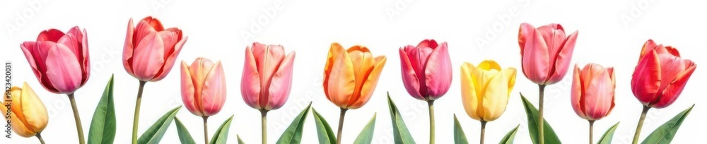Fototapeta premium Delicate watercolor tulips, white background Charming spring floral clipart , pastel, soft