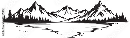 Epic Mountain Biking Adventure Silhouette with Pine Forest, Moon, and Wilderness Scenery