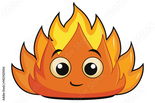 Cartoon Illustration of a Cute Fire Face on White Background