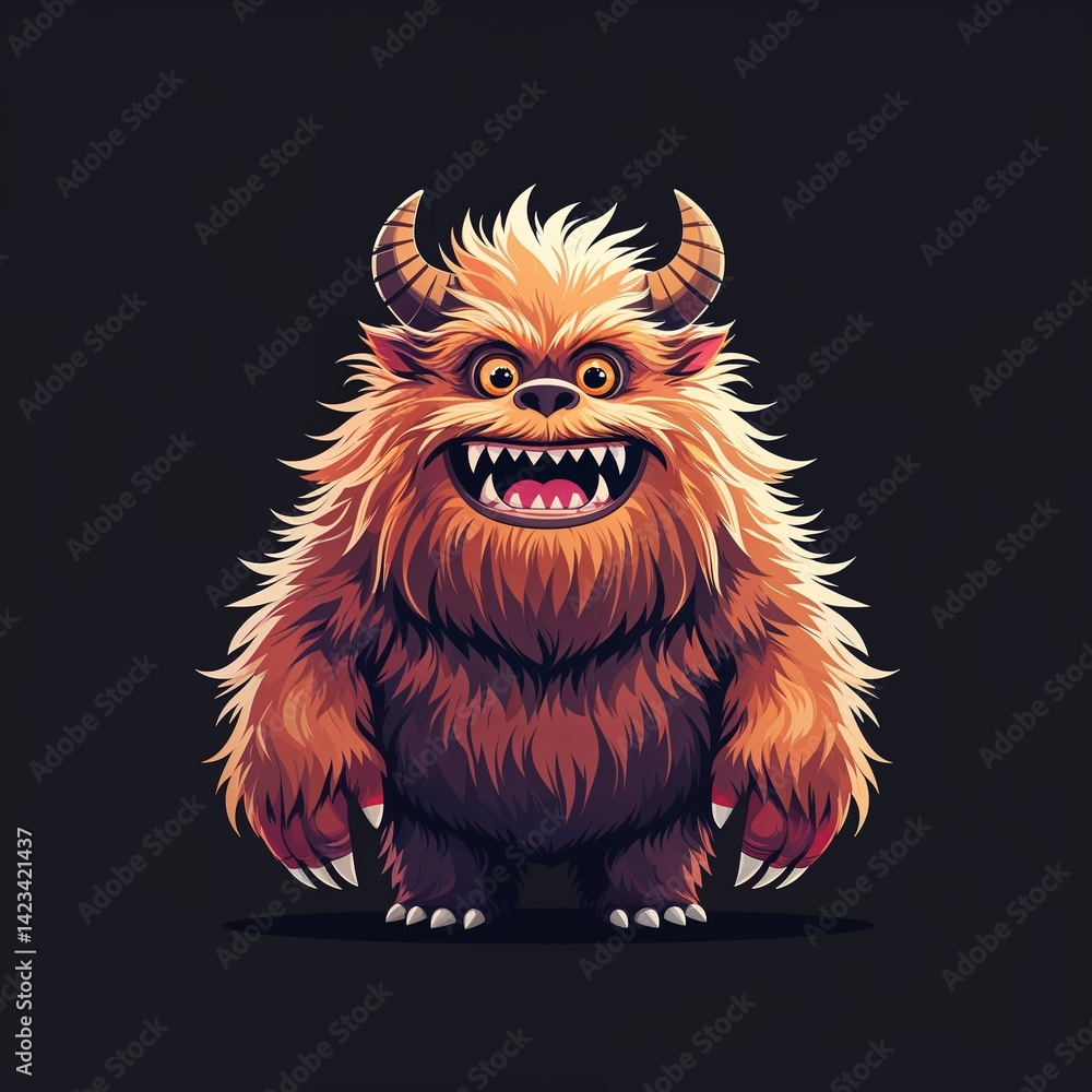 furry monster on plain black background illustration icon logo concept furry monster on plain black background illustration icon logo concept