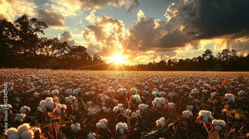 Wallpaper Mural Golden sunset over a vast cotton field. Torontodigital.ca