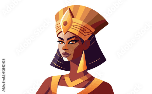 Vsai portrait of nefertiti, powerful egyptian queen wearing golden headdress
