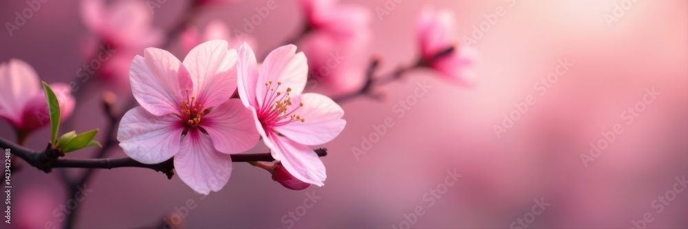 Fototapeta premium Soft pink blossoms, lush petals, gentle bokeh, background, summer flowers