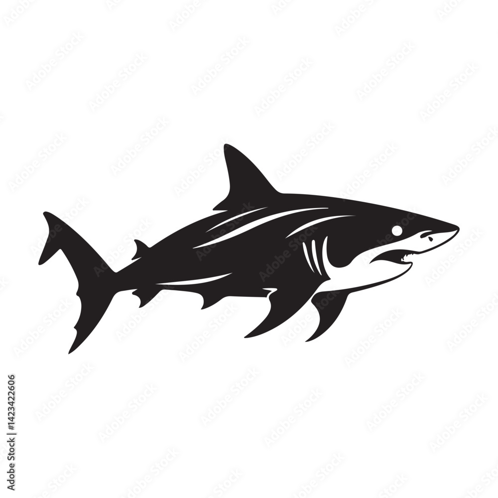 Fototapeta premium Shark black color on isolated white background