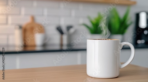 Wallpaper Mural Warm and Inviting Kitchen Scene Featuring a Cozy Cappuccino on a Rustic Wooden Counter Torontodigital.ca