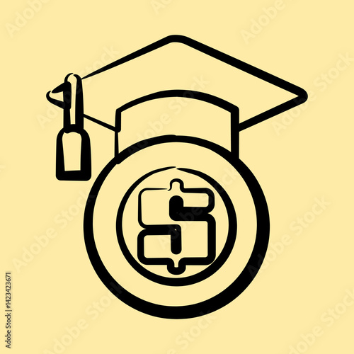 Icon financial literacy. Cashless society elements. Icon in hand drawn style.
