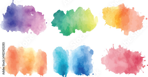 Colorful watercolor brush strokes vector. Png Ink color smoke blot on transparent Abstract background
