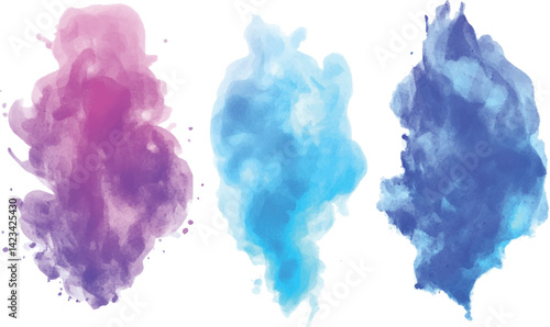 Colorful watercolor brush strokes vector. Png Ink color smoke blot on transparent Abstract background