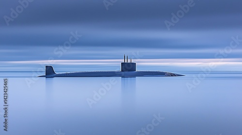 Minimalist Submarine at Dawn: A Serene Naval Scene with Calm Waterscape