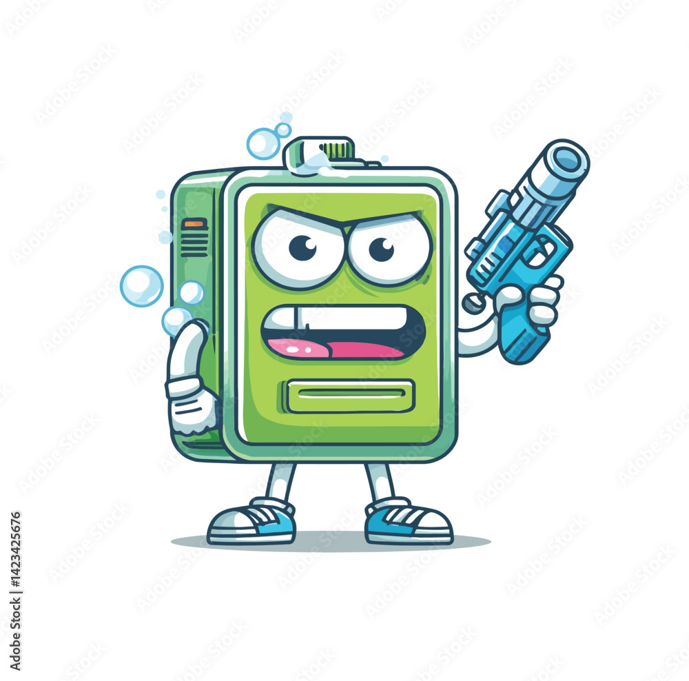 Naklejka premium Trash bin Garbage bin Cleaner service cartoon mascot illustration - Adobe Illustrator Artwork