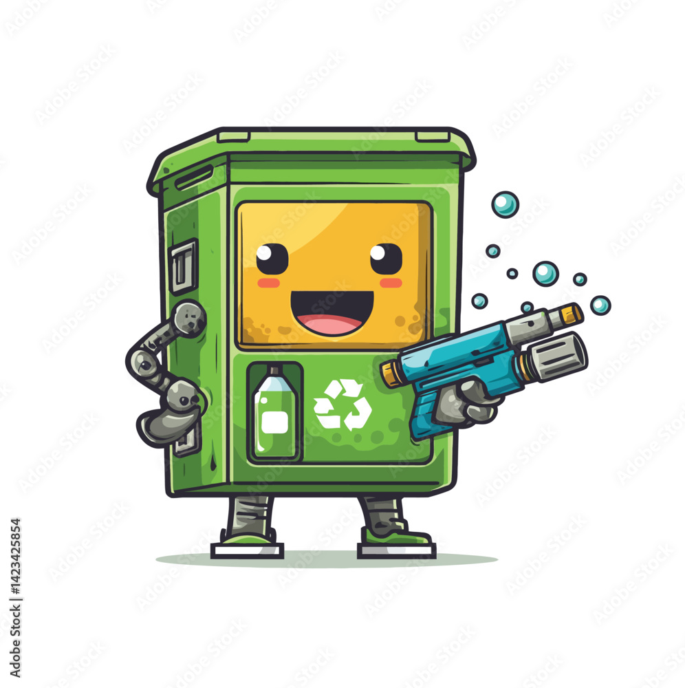 Fototapeta premium Trash bin Garbage bin Cleaner service cartoon mascot illustration - Adobe Illustrator Artwork