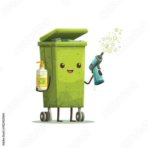 Trash bin Garbage bin Cleaner service cartoon mascot illustration  - Adobe Illustrator Artwork