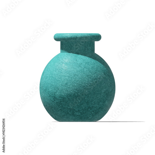 A 3D rendering of a teal-colored vase with a textured surface and a smooth rim.