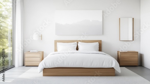 Modern bedroom with large windows