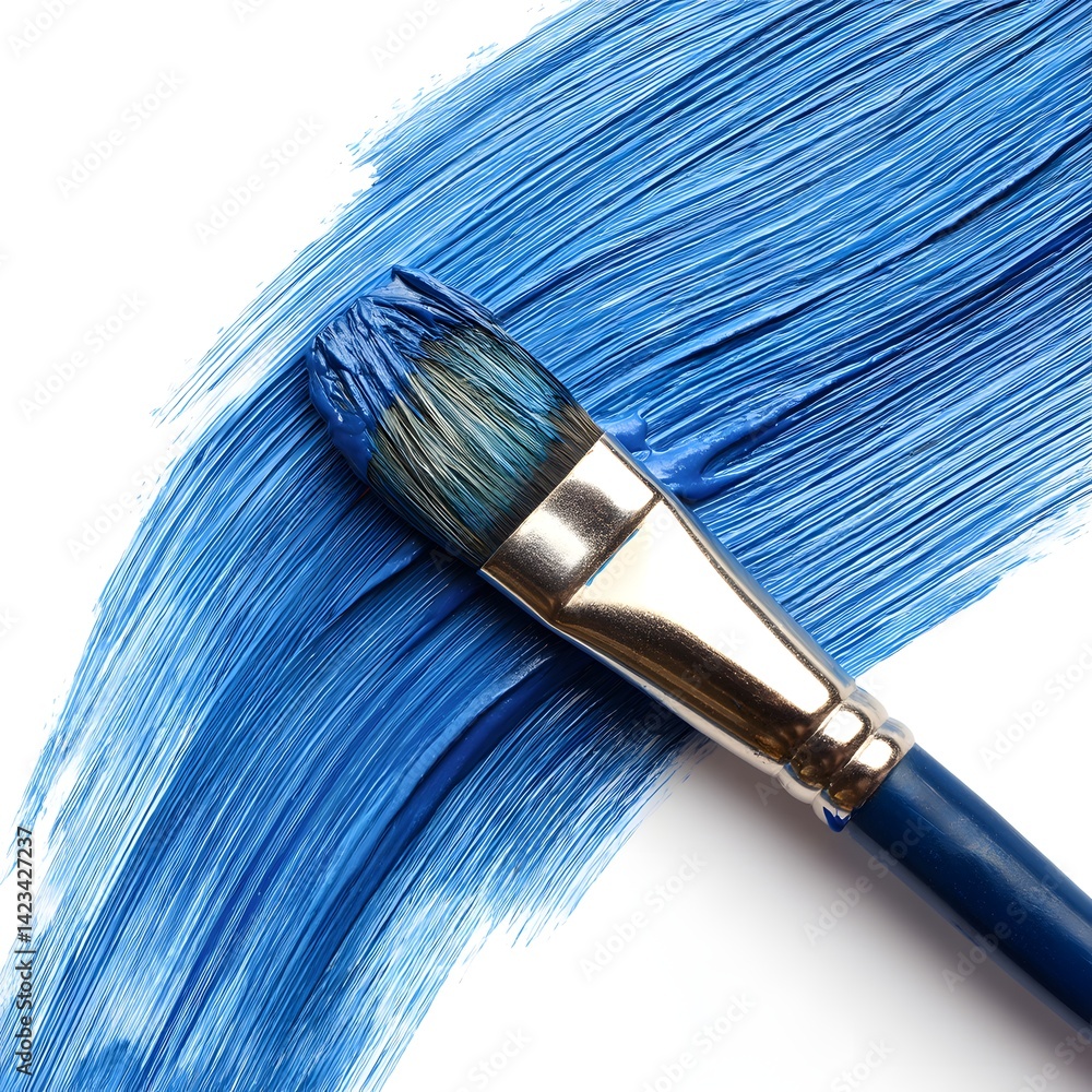 blue paint brush strokes in watercolor isolated against white background