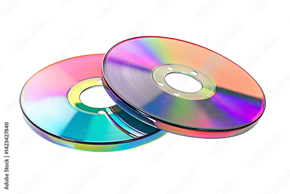 Two blank, colorful compact discs on a transparent background PNG Two blank, colorful compact discs on a transparent background PNG