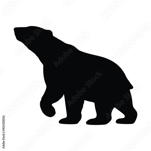 Silhouette of polar bear vector art in black isolated on white background