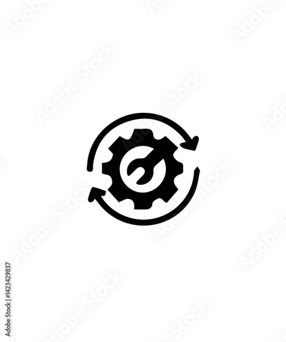 wrench tool with arrow cycle logo, round recycling logo, wrench and gear cogwheel icon vector