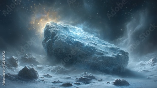 Obraz na płótnie Vast, icy asteroid dominates a celestial landscape. w salonie
