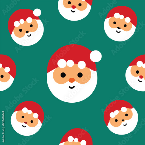 Cute Santa Faces With Cookies Seamless Pattern