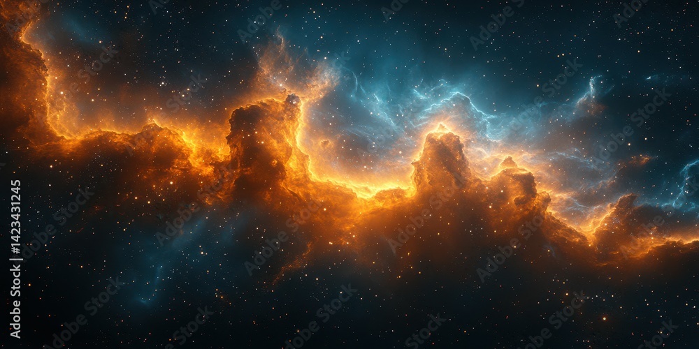 Fototapeta premium Vibrant cosmic clouds illuminated by stars in an expansive galaxy during a deep space observation