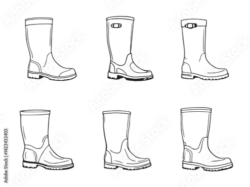 Rain boots vector line art illustration