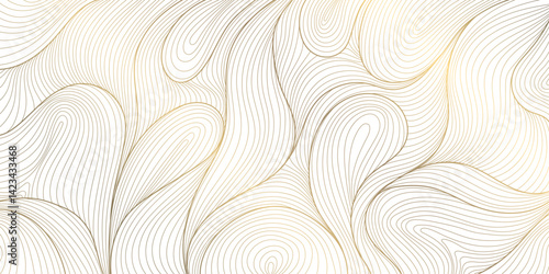 Vector line gold on white wave abstract pattern. Luxury premium leaves design, curve ocean elegant ornament. Flow water background.