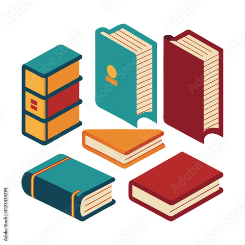 Collection of Isometric Books in Various Colors and Sizes