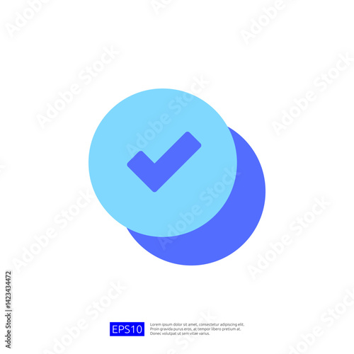 Blue Checkmark Icon in a Circular Shape with Shadow Against White Background Representing Approval and Validation