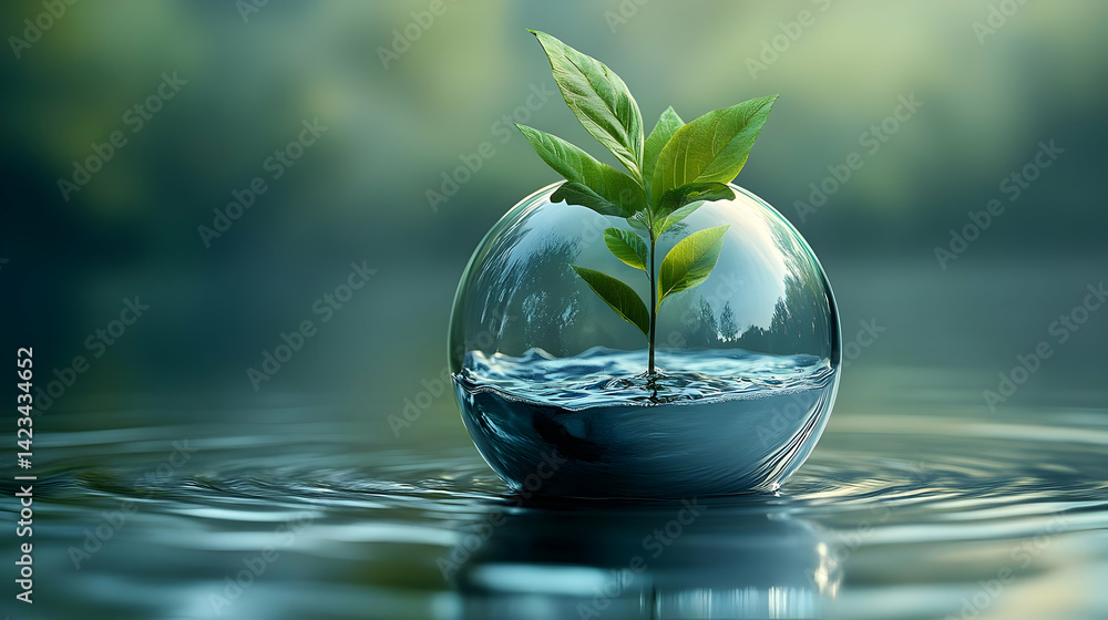 custom made wallpaper toronto digitalSmall Plant Growing in a Glass Globe Filled with Water