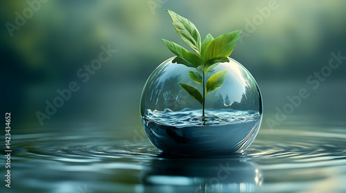 Wallpaper Mural Small Plant Growing in a Glass Globe Filled with Water Torontodigital.ca