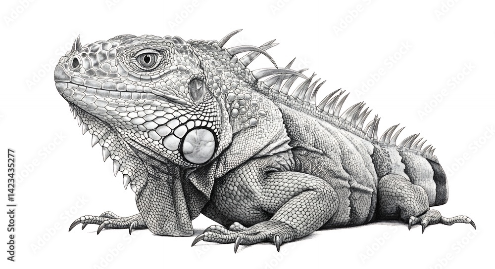 Obraz premium Realistic pencil sketch of an iguana reptile wildlife animal drawing