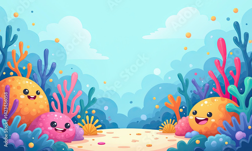 Wallpaper Mural Cute Cartoon Ocean Scene, Underwater Background - Cute characters Torontodigital.ca