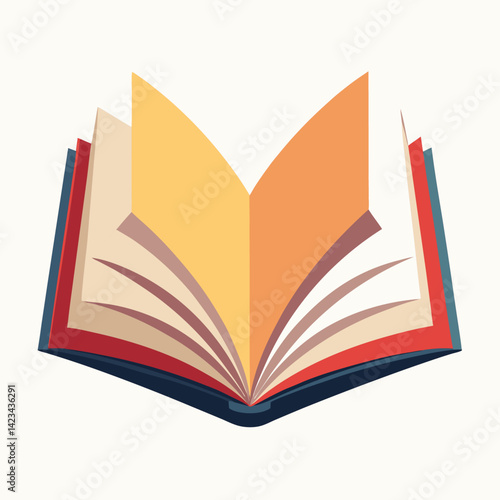 Open Book Illustration with Colorful Pages and Red Cover