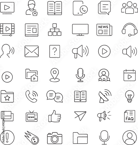 Essential Media and Communication Line Icons Pack for Digital Projects