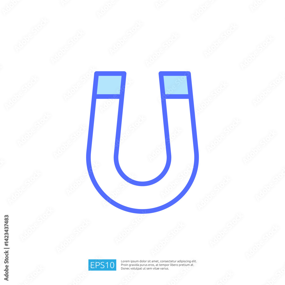 Magnet Icon Representing Attraction and Magnetic Field in Education and Science Conceptual Illustration with Simplistic Design in Blue Colors Magnet Icon Representing Attraction and Magnetic Field in Education and Science Conceptual Illustration with Simplistic Design in Blue Colors