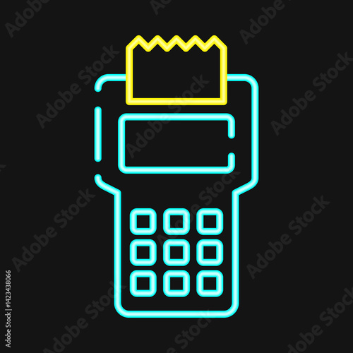 Icon payment machine. Cashless society elements. Icon in neon style.
