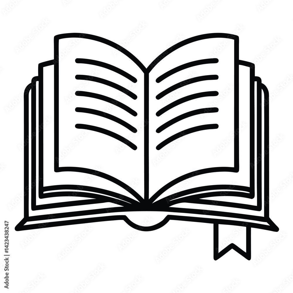 Open Book with Bookmark Line Art Illustration Open Book with Bookmark Line Art Illustration