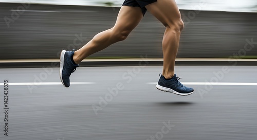 Runner's Legs in Motion Blur on Asphalt Road