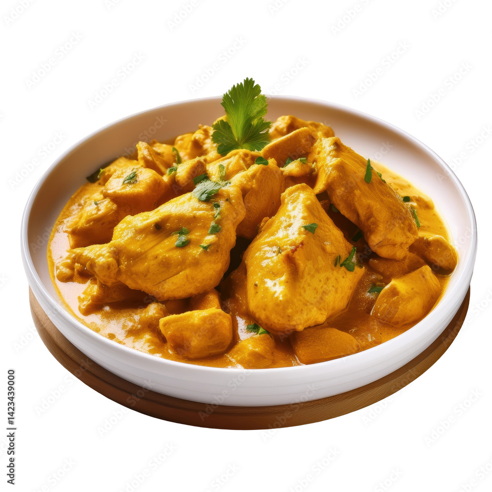 Delicious Chicken Curry with Spices and Vegetables in a White Bowl on transparent background Delicious Chicken Curry with Spices and Vegetables in a White Bowl on transparent background