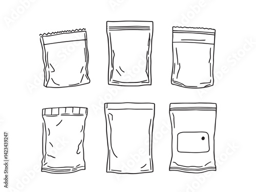 Snack Pouches vector line art illustration