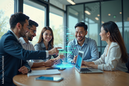 Diverse Business Team Collaborating with Futuristic Technology