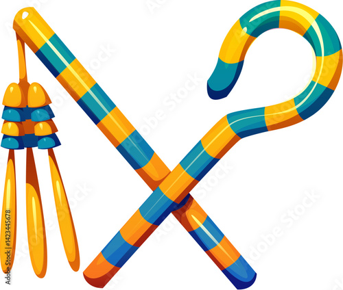 Ancient Egypt treasure game asset of Pharaoh king symbol , cartoon vector item. Egyptian treasure arcade game element and asset of Pharaoh regalia crook and flail for Ancient Egypt adventure game