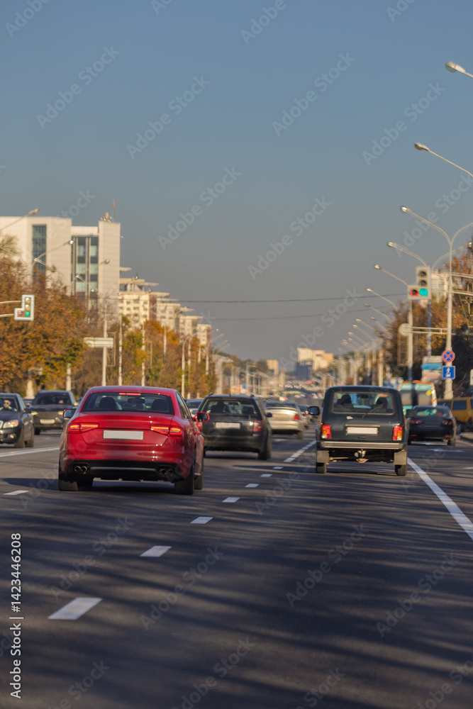 Naklejka premium evening views of the road highway on a sunny day in summer. 