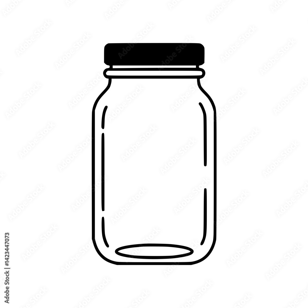 Empty glass jar with black lid outline icon Empty glass jar with black lid outline icon