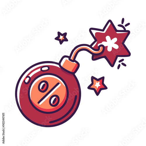 Price bomb icon with percentage and fuse star