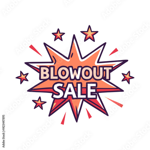 Blowout sale starburst icon in red and orange colors