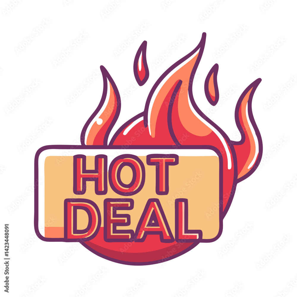 Hot deal banner with fire flames and red label Hot deal banner with fire flames and red label