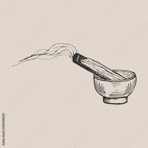 Palo santo tree stick drawing illustration. Fragrant aroma wooden incense burning stick sketch engraving style vector. Hand drawn line art clipart